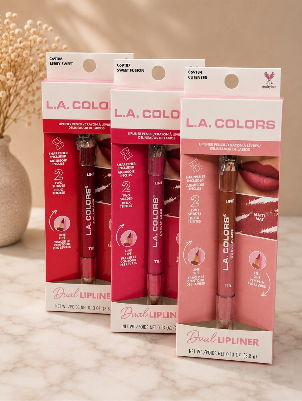 L.A. COLORS DUAL LIPLINER  TRIO SHARPENER INCLUDED 3 PC